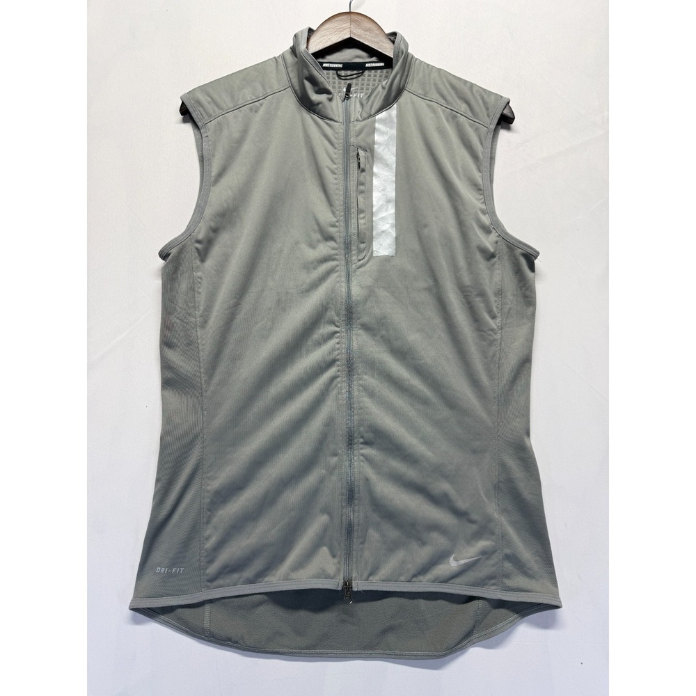 Nike Dri Fit Running Vest Mens Medium Gray Mock Neck Full Zip Athletic Training